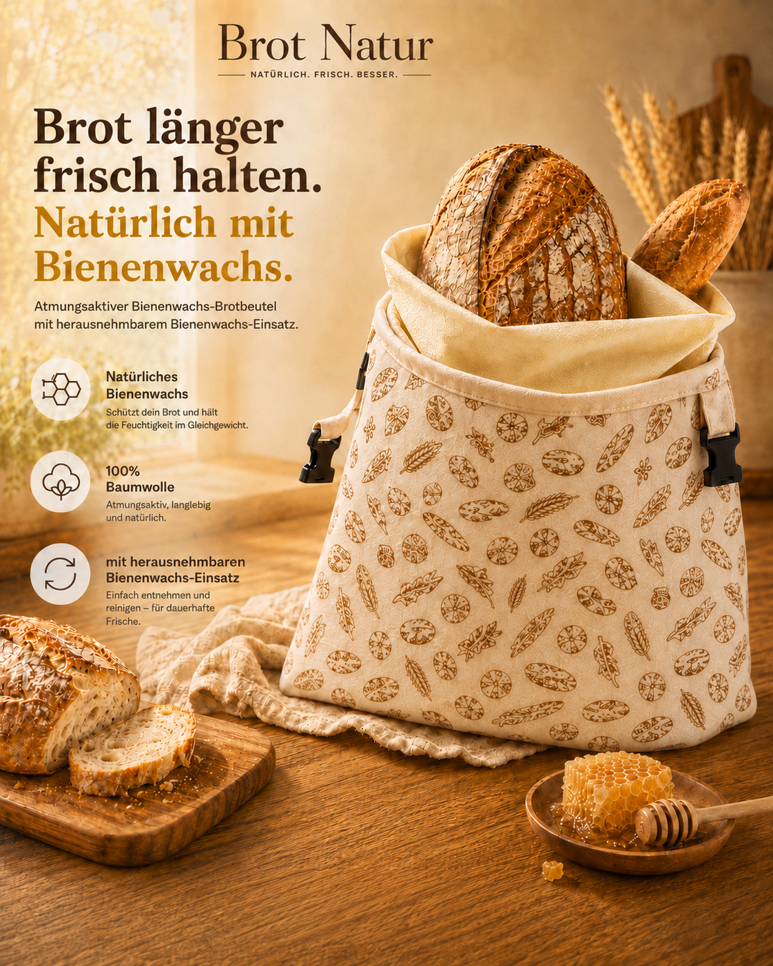 Brotnatur™ Bienenwachs Brotbeutel - Premium