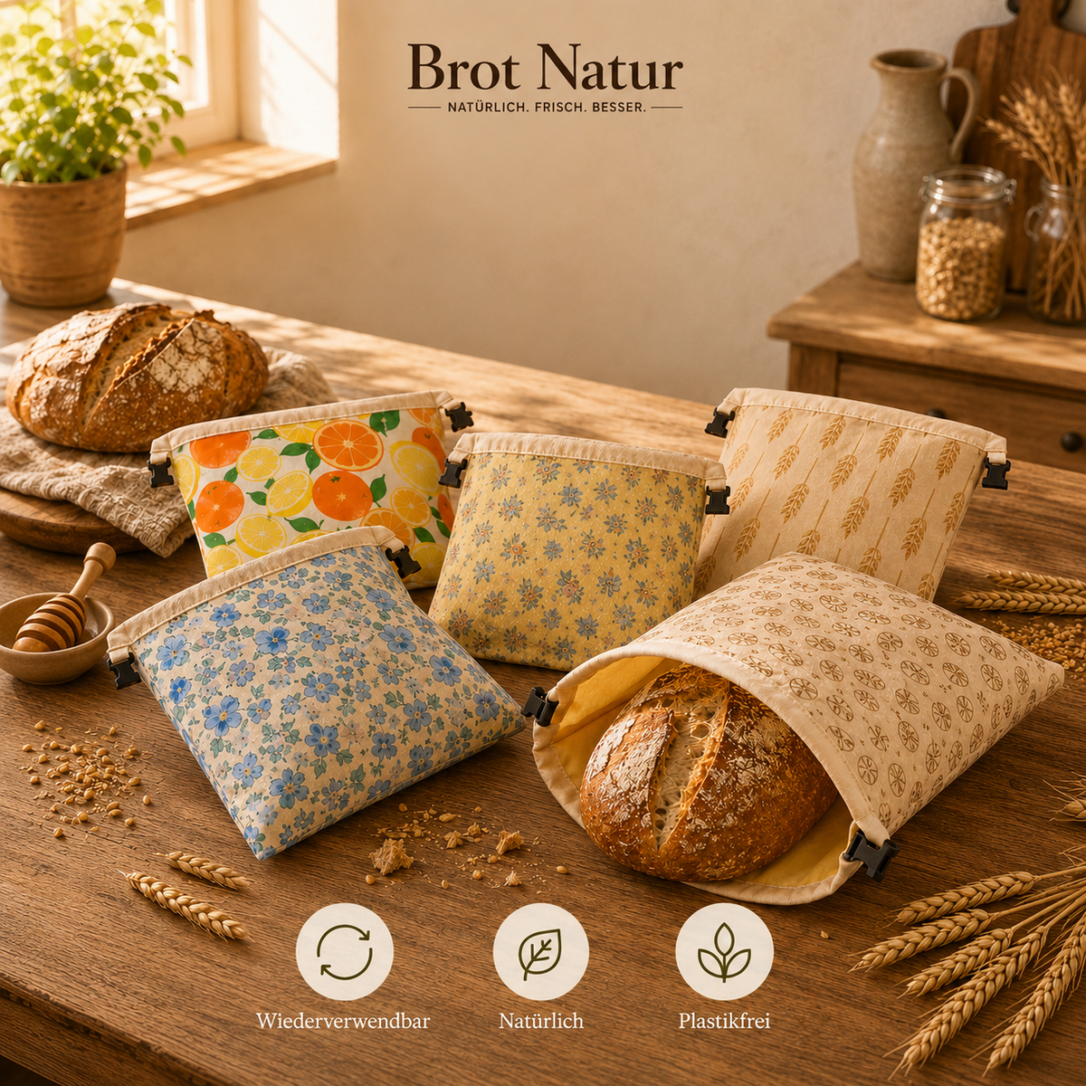 Herausnehmbarer Bienenwachs-Einsatz wird aus dem BrotNatur Beutel gezogen